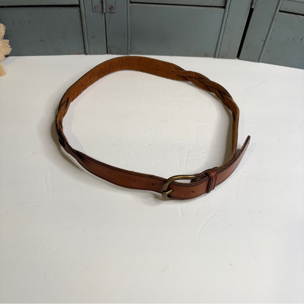 Vintage Genuine Leather Brown USA Made Braided Belt Size 28-30